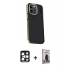 MARSİLYAN™- iPhone 15 Pro Max Kılıf Kıvılcım Modern Özel Seri - Siyah Bilvis Hayalet Cam Ekran Koruyucu + PVD Metal Kamera Lens - LT