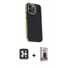 MARSİLYAN™- iPhone 15 Pro Max Kılıf Kıvılcım Modern Özel Seri - Siyah Bilvis Hayalet Cam Ekran Koruyucu + PVD Metal Kamera Lens - GI