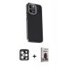 MARSİLYAN™- iPhone 15 Pro Max Kılıf Kıvılcım Modern Özel Seri - Siyah Bilvis Hayalet Cam Ekran Koruyucu + PVD Metal Kamera Lens - LT