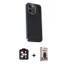 MARSİLYAN™- iPhone 15 Pro Max Kılıf Kıvılcım Modern Özel Seri - Siyah Bilvis Hayalet Cam Ekran Koruyucu + PVD Metal Kamera Lens - TU