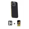 MARSİLYAN™- iPhone 15 Pro Max Kılıf Kıvılcım Modern Özel Seri - Siyah Buffer Cam Ekran Koruyucu + PVD Metal Kamera Lens - GS