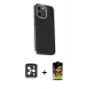 MARSİLYAN™- iPhone 15 Pro Max Kılıf Kıvılcım Modern Özel Seri - Siyah Buffer Cam Ekran Koruyucu + PVD Metal Kamera Lens - SH