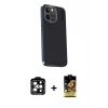 MARSİLYAN™- iPhone 15 Pro Max Kılıf Kıvılcım Modern Özel Seri - Siyah Buffer Cam Ekran Koruyucu + PVD Metal Kamera Lens - TU