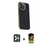 MARSİLYAN™- iPhone 15 Pro Max Kılıf Kıvılcım Modern Özel Seri - Siyah Buffer Cam Ekran Koruyucu + PVD Metal Kamera Lens - SH