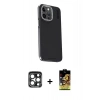 MARSİLYAN™- iPhone 15 Pro Max Kılıf Kıvılcım Modern Özel Seri - Siyah Buffer Cam Ekran Koruyucu + PVD Metal Kamera Lens - LT