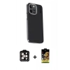 MARSİLYAN™- iPhone 15 Pro Max Kılıf Kıvılcım Modern Özel Seri - Siyah Buffer Cam Ekran Koruyucu + PVD Metal Kamera Lens - TU