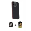 MARSİLYAN™- iPhone 15 Pro Max Kılıf Kıvılcım Modern Özel Seri - Siyah Buffer Cam Ekran Koruyucu + PVD Metal Kamera Lens - TU