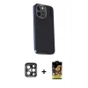 MARSİLYAN™- iPhone 15 Pro Max Kılıf Kıvılcım Modern Özel Seri - Siyah Buffer Cam Ekran Koruyucu + PVD Metal Kamera Lens - LT