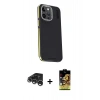 MARSİLYAN™- iPhone 15 Pro Max Kılıf Kıvılcım Modern Özel Seri - Siyah Buffer Cam Ekran Koruyucu + Raze Metal Kamera Lens - GS