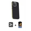MARSİLYAN™- iPhone 15 Pro Max Kılıf Kıvılcım Modern Özel Seri - Siyah Buffer Hayalet Cam Ekran Koruyucu + PVD Metal Kamera Lens - SH