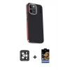 MARSİLYAN™- iPhone 15 Pro Max Kılıf Kıvılcım Modern Özel Seri - Siyah Buffer Hayalet Cam Ekran Koruyucu + PVD Metal Kamera Lens - GI