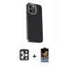 MARSİLYAN™- iPhone 15 Pro Max Kılıf Kıvılcım Modern Özel Seri - Siyah Buffer Hayalet Cam Ekran Koruyucu + PVD Metal Kamera Lens - LT