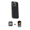 MARSİLYAN™- iPhone 15 Pro Max Kılıf Kıvılcım Modern Özel Seri - Siyah Buffer Hayalet Cam Ekran Koruyucu + PVD Metal Kamera Lens - GI