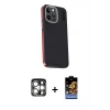 MARSİLYAN™- iPhone 15 Pro Max Kılıf Kıvılcım Modern Özel Seri - Siyah Buffer Hayalet Cam Ekran Koruyucu + Gümüş PVD Metal Kamera Lens