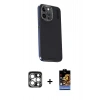 MARSİLYAN™- iPhone 15 Pro Max Kılıf Kıvılcım Modern Özel Seri - Siyah Buffer Hayalet Cam Ekran Koruyucu + Gümüş PVD Metal Kamera Lens