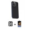 MARSİLYAN™- iPhone 15 Pro Max Kılıf Kıvılcım Modern Özel Seri - Siyah Buffer Hayalet Cam Ekran Koruyucu + PVD Metal Kamera Lens - LT