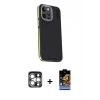 MARSİLYAN™- iPhone 15 Pro Max Kılıf Kıvılcım Modern Özel Seri - Siyah Buffer Hayalet Cam Ekran Koruyucu + Gümüş PVD Metal Kamera Lens