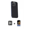 MARSİLYAN™- iPhone 15 Pro Max Kılıf Kıvılcım Modern Özel Seri - Siyah Buffer Hayalet Cam Ekran Koruyucu + PVD Metal Kamera Lens - GI