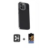 MARSİLYAN™- iPhone 15 Pro Max Kılıf Kıvılcım Modern Özel Seri - Siyah Buffer Hayalet Cam Ekran Koruyucu + PVD Metal Kamera Lens - SH