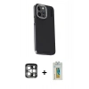 MARSİLYAN™- iPhone 15 Pro Max Kılıf Kıvılcım Modern Özel Seri - Siyah Polymer Nano Ekran Koruyucu + PVD Metal Kamera Lens - GS
