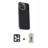 MARSİLYAN™- iPhone 15 Pro Max Kılıf Kıvılcım Modern Özel Seri - Siyah Polymer Nano Ekran Koruyucu + PVD Metal Kamera Lens - LT