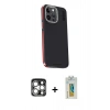 MARSİLYAN™- iPhone 15 Pro Max Kılıf Kıvılcım Modern Özel Seri - Siyah Polymer Nano Ekran Koruyucu + PVD Metal Kamera Lens - GS