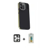 MARSİLYAN™- iPhone 15 Pro Max Kılıf Kıvılcım Modern Özel Seri - Siyah Polymer Nano Ekran Koruyucu + PVD Metal Kamera Lens - GS