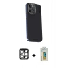 MARSİLYAN™- iPhone 15 Pro Max Kılıf Kıvılcım Modern Özel Seri - Siyah Polymer Nano Ekran Koruyucu + PVD Metal Kamera Lens - GS