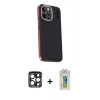 MARSİLYAN™- iPhone 15 Pro Max Kılıf Kıvılcım Modern Özel Seri - Siyah Polymer Nano Ekran Koruyucu + PVD Metal Kamera Lens - LT
