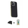 MARSİLYAN™- iPhone 15 Pro Max Kılıf Kıvılcım Modern Özel Seri - Siyah Polymer Nano Ekran Koruyucu + Raze Metal Kamera Lens - TMGI