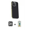 MARSİLYAN™- iPhone 15 Pro Max Kılıf Kıvılcım Modern Özel Seri - Siyah Polymer Nano Ekran Koruyucu + Siyah PVD Metal Kamera Lens