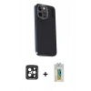 MARSİLYAN™- iPhone 15 Pro Max Kılıf Kıvılcım Modern Özel Seri - Siyah Polymer Nano Ekran Koruyucu + Siyah PVD Metal Kamera Lens