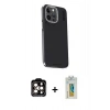 MARSİLYAN™- iPhone 15 Pro Max Kılıf Kıvılcım Modern Özel Seri - Siyah Polymer Nano Ekran Koruyucu + Turuncu PVD Metal Kamera Lens