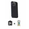 MARSİLYAN™- iPhone 15 Pro Max Kılıf Kıvılcım Modern Özel Seri - Siyah Polymer Nano Ekran Koruyucu + Turuncu PVD Metal Kamera Lens