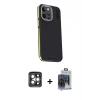 MARSİLYAN™- iPhone 15 Pro Max Kılıf Kıvılcım Modern Özel Seri - Siyah Vanessa Magic Cam + Gri PVD Metal Kamera Lens