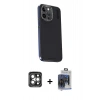 MARSİLYAN™- iPhone 15 Pro Max Kılıf Kıvılcım Modern Özel Seri - Siyah Vanessa Magic Cam + Gri PVD Metal Kamera Lens