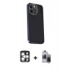 MARSİLYAN™- iPhone 15 Pro Max Kılıf Kıvılcım Modern Özel Seri - Siyah Vanessa Magic Hayalet Cam + PVD Metal Kamera Lens - GS