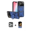 MARSİLYAN™- iPhone 15 Pro Max Kılıf Kıvılcım Modern Serisi - Siyah Buffer Hayalet Cam Ekran Koruyucu + PVD Metal Kamera Lens - LT