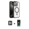 MARSİLYAN™- iPhone 15 Pro Max Kılıf Kıvılcım Prime - Şeffaf 360 Full Body Arka Koruyucu + PVD Metal Kamera Lens - GI