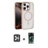 MARSİLYAN™- iPhone 15 Pro Max Kılıf Kıvılcım Prime - Şeffaf 360 Full Body Arka Koruyucu + PVD Metal Kamera Lens - GI