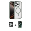 MARSİLYAN™- iPhone 15 Pro Max Kılıf Kıvılcım Prime - Şeffaf 360 Full Body Arka Koruyucu + PVD Metal Kamera Lens - LT
