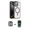 MARSİLYAN™- iPhone 15 Pro Max Kılıf Kıvılcım Prime - Şeffaf 360 Full Body Arka Koruyucu + PVD Metal Kamera Lens - LT