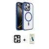 MARSİLYAN™- iPhone 15 Pro Max Kılıf Kıvılcım Prime - Şeffaf Pasifik Cam Ekran Koruyucu + PVD Metal Kamera Lens - LT