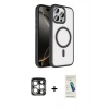 MARSİLYAN™- iPhone 15 Pro Max Kılıf Kıvılcım Prime - Şeffaf Pasifik Cam Ekran Koruyucu + PVD Metal Kamera Lens - GS