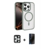 MARSİLYAN™- iPhone 15 Pro Max Kılıf Kıvılcım Prime - Siyah 3D Antistatik Hayalet Cam Ekran Koruyucu + PVD Metal Kamera Lens - LT