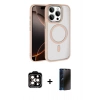 MARSİLYAN™- iPhone 15 Pro Max Kılıf Kıvılcım Prime - Siyah 3D Antistatik Hayalet Cam Ekran Koruyucu + PVD Metal Kamera Lens - TU