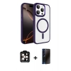 MARSİLYAN™- iPhone 15 Pro Max Kılıf Kıvılcım Prime - Siyah 3D Antistatik Hayalet Cam Ekran Koruyucu + PVD Metal Kamera Lens - TU