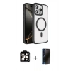 MARSİLYAN™- iPhone 15 Pro Max Kılıf Kıvılcım Prime - Siyah 3D Antistatik Hayalet Cam Ekran Koruyucu + PVD Metal Kamera Lens - TU