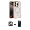 MARSİLYAN™- iPhone 15 Pro Max Kılıf Kıvılcım Prime - Siyah 3D Antistatik Hayalet Cam Ekran Koruyucu + PVD Metal Kamera Lens - GI