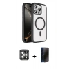MARSİLYAN™- iPhone 15 Pro Max Kılıf Kıvılcım Prime - Siyah 3D Antistatik Hayalet Cam Ekran Koruyucu + PVD Metal Kamera Lens - GI